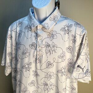 PUMA Golf Men's off white and gray bees all over polo shirt Large L EUC